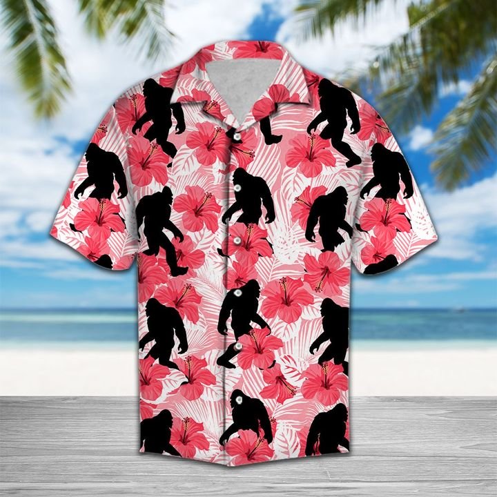 Tropical Flowers Hibiscus Bigfoot Hawaiian Shirt Summer Button Up Tropical Flowers Hibiscus Bigfoot Hawaiian Shirt Summer Button Up