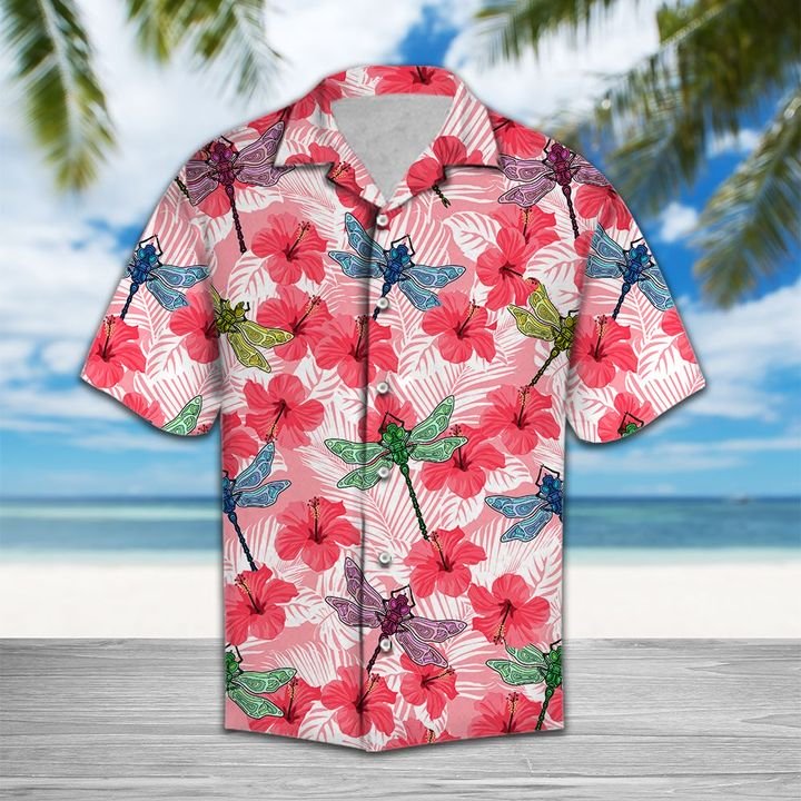 Tropical Flowers Hibiscus Dragonfly Hawaiian Shirt Summer Button Up Tropical Flowers Hibiscus Dragonfly Hawaiian Shirt Summer Button Up