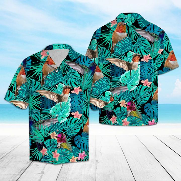 Tropical Hummingbird Hawaiian Shirt Summer Button Up Tropical Hummingbird Hawaiian Shirt Summer Button Up