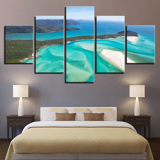 Tropical Island Paradise Flyover - Space 5 Panel Canvas Art Wall Decor Tropical Island Paradise Flyover - Space 5 Panel Canvas Art Wall Decor