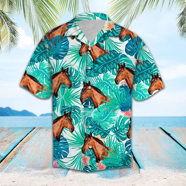 Tropical Leaf And Horse Hawaiian Shirt Summer Button Up Tropical Leaf And Horse Hawaiian Shirt Summer Button Up