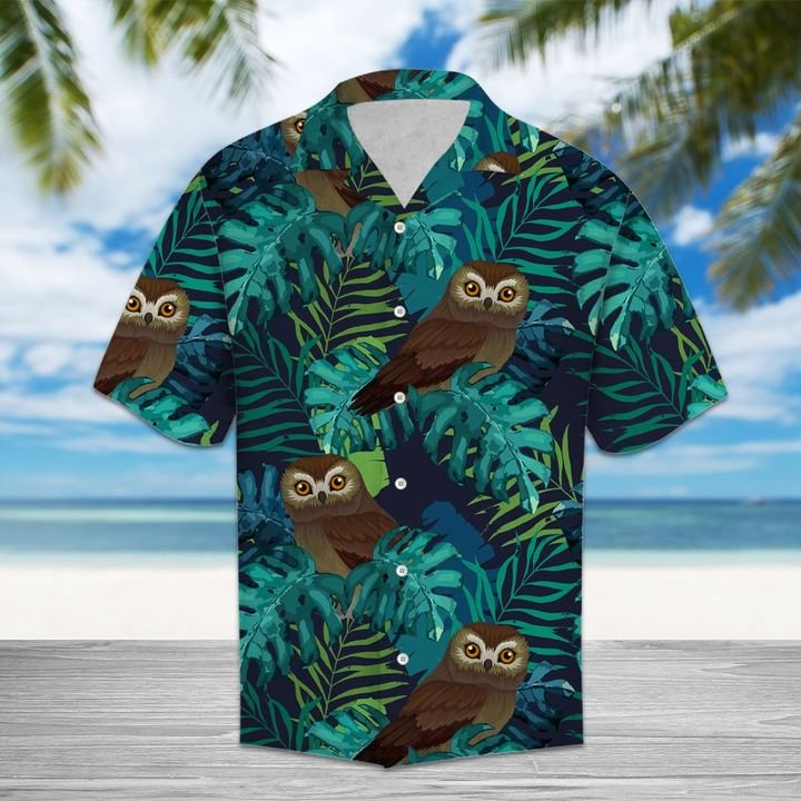 Tropical Owls Hawaiian Shirt Summer Button Up Tropical Owls Hawaiian Shirt Summer Button Up