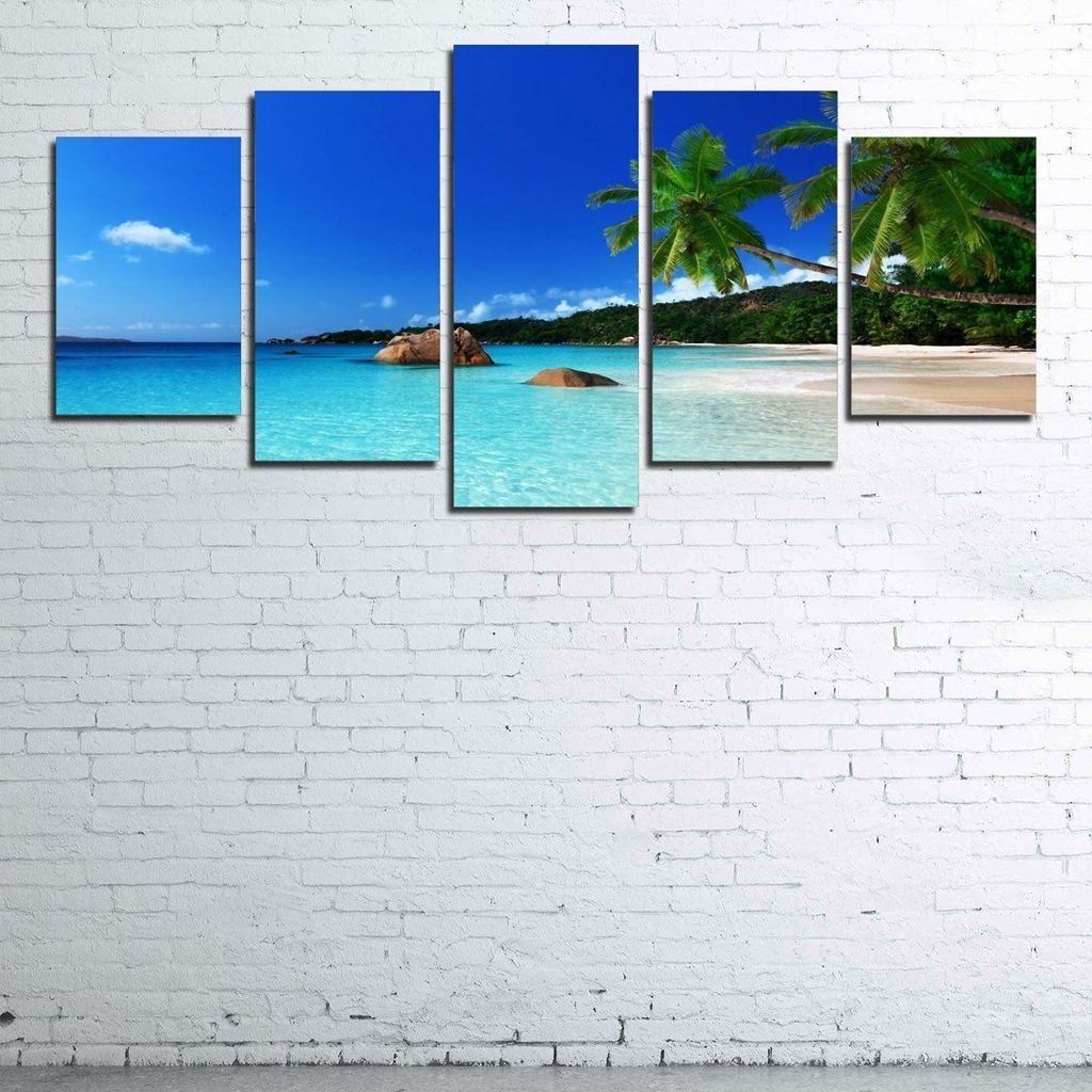 Tropical Paradise - Landscape 5 Panel Canvas Art Wall Decor Tropical Paradise - Landscape 5 Panel Canvas Art Wall Decor