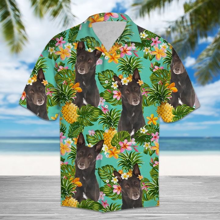 Tropical Pineapple Australian Kelpie Hawaiian Shirt Summer Button Up Tropical Pineapple Australian Kelpie Hawaiian Shirt Summer Button Up