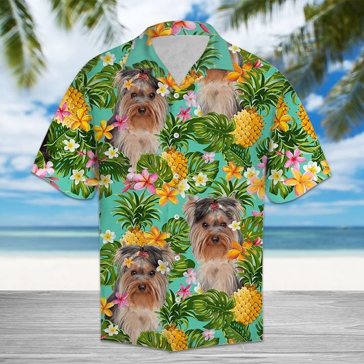Tropical Pineapple Australian Silky Terrier Hawaiian Shirt Summer Button Up Tropical Pineapple Australian Silky Terrier Hawaiian Shirt Summer Button Up