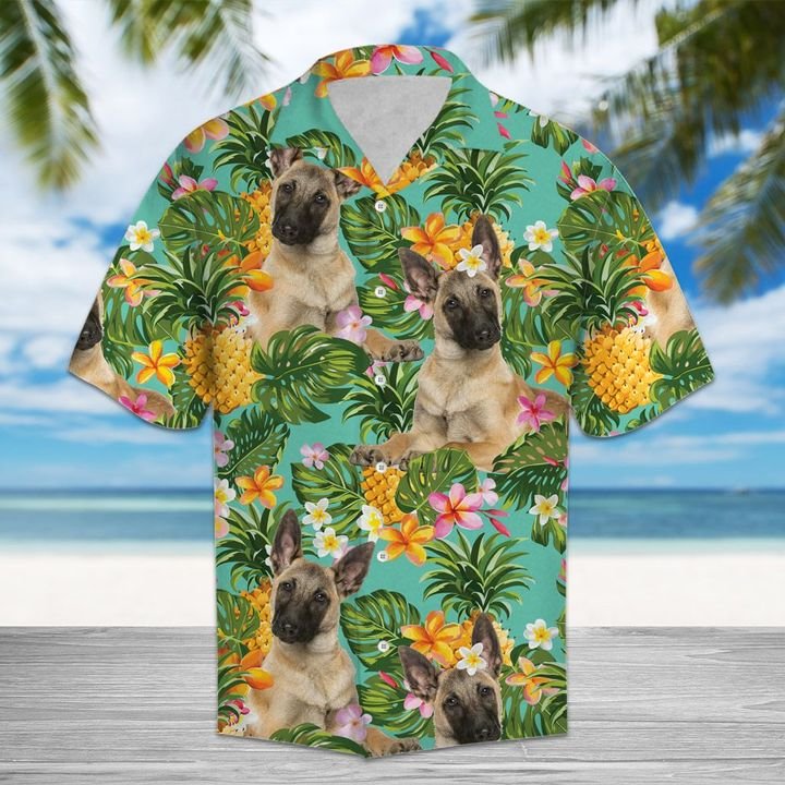 Tropical Pineapple Belgian Shepherd Hawaiian Shirt Summer Button Up Tropical Pineapple Belgian Shepherd Hawaiian Shirt Summer Button Up