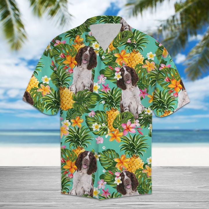 Tropical Pineapple English Springer Spaniel Hawaiian Shirt Summer Button Up Tropical Pineapple English Springer Spaniel Hawaiian Shirt Summer Button Up