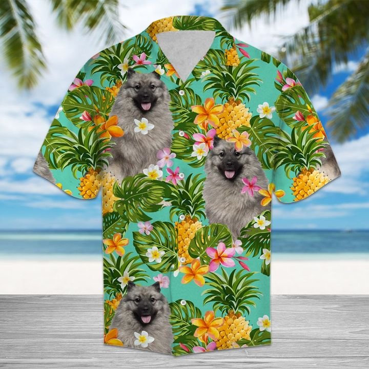 Tropical Pineapple Keeshond Hawaiian Shirt Summer Button Up Tropical Pineapple Keeshond Hawaiian Shirt Summer Button Up