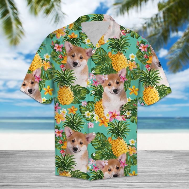 Tropical Pineapple Pembroke Welsh Corgi Hawaiian Shirt Summer Button Up Tropical Pineapple Pembroke Welsh Corgi Hawaiian Shirt Summer Button Up