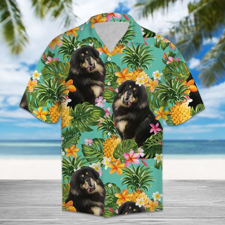 Tropical Pineapple Tibetan Mastiff Hawaiian Shirt Summer Button Up Tropical Pineapple Tibetan Mastiff Hawaiian Shirt Summer Button Up
