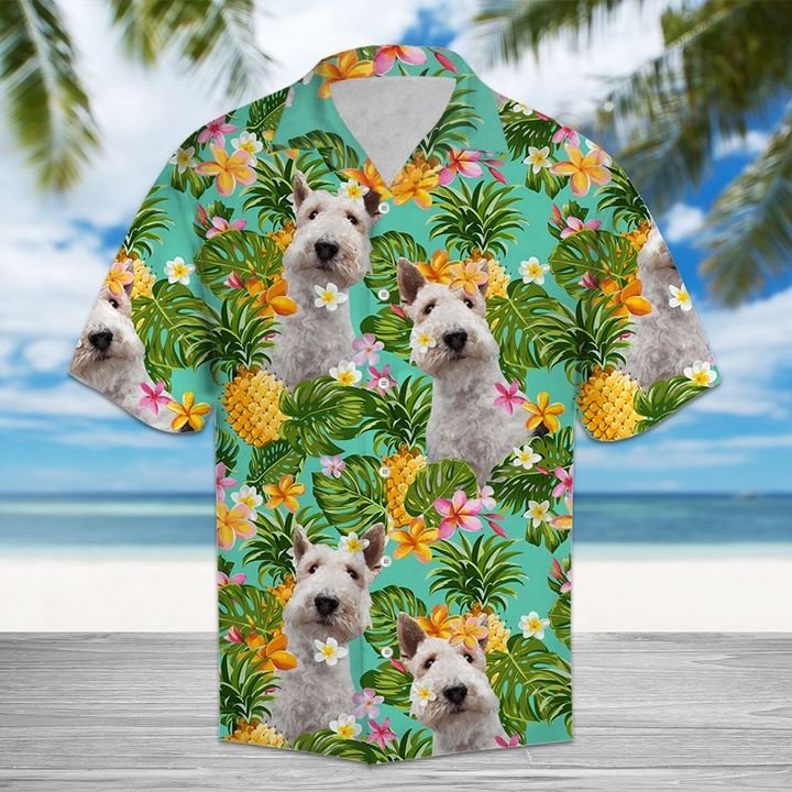 Tropical Pineapple Wire Fox Terrier Hawaiian Shirt Summer Button Up Tropical Pineapple Wire Fox Terrier Hawaiian Shirt Summer Button Up