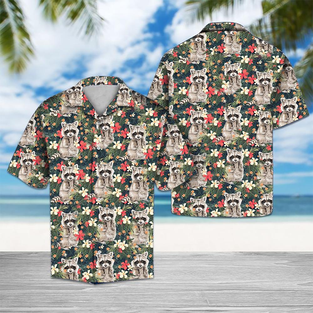 Tropical Raccoon Hawaiian Shirt Summer Button Up Tropical Raccoon Hawaiian Shirt Summer Button Up