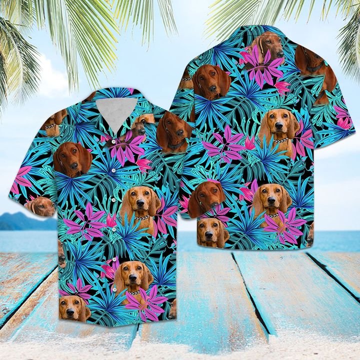 Tropical Redbone Coonhound Hawaiian Shirt Summer Button Up Tropical Redbone Coonhound Hawaiian Shirt Summer Button Up