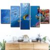Tropical Reef And Fish - Fishing 5 Panel Canvas Art Wall Decor
