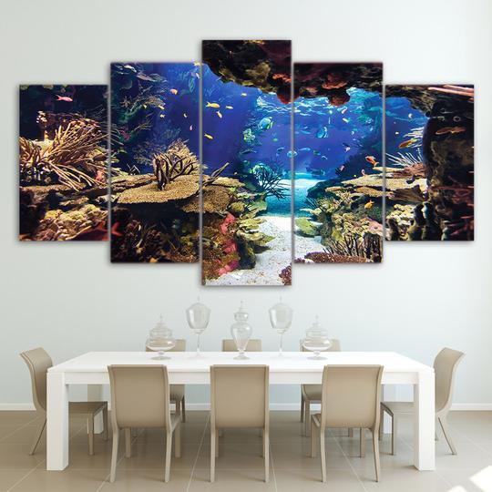 Tropical Reef Underwater Cave - Ocean 5 Panel Canvas Art Wall Decor Tropical Reef Underwater Cave - Ocean 5 Panel Canvas Art Wall Decor