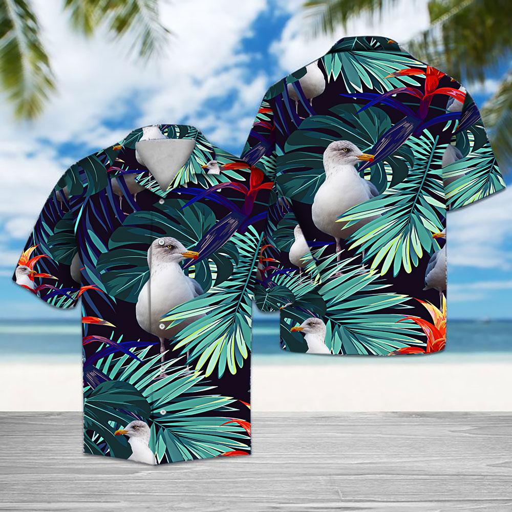 Tropical Seagull Hawaiian Shirt Summer Button Up Tropical Seagull Hawaiian Shirt Summer Button Up