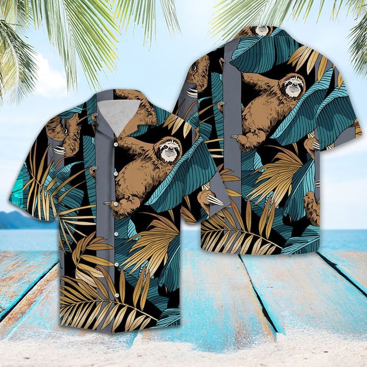 Tropical Sloth Hawaiian Shirt Summer Button Up Tropical Sloth Hawaiian Shirt Summer Button Up