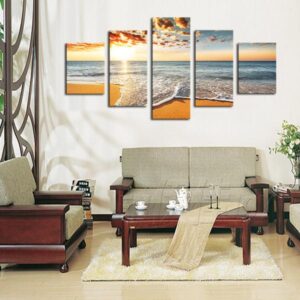 Tropical Sunset On A Secluded Beach - Nature 5 Panel Canvas Art Wall Decor