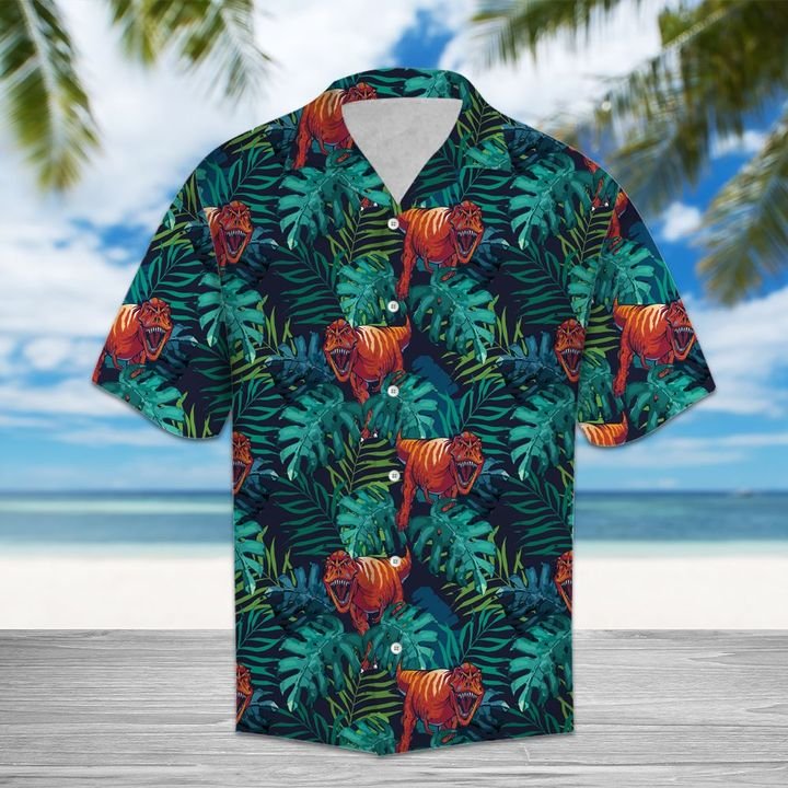 Tropical Trex Hawaiian Shirt Summer Button Up Tropical Trex Hawaiian Shirt Summer Button Up