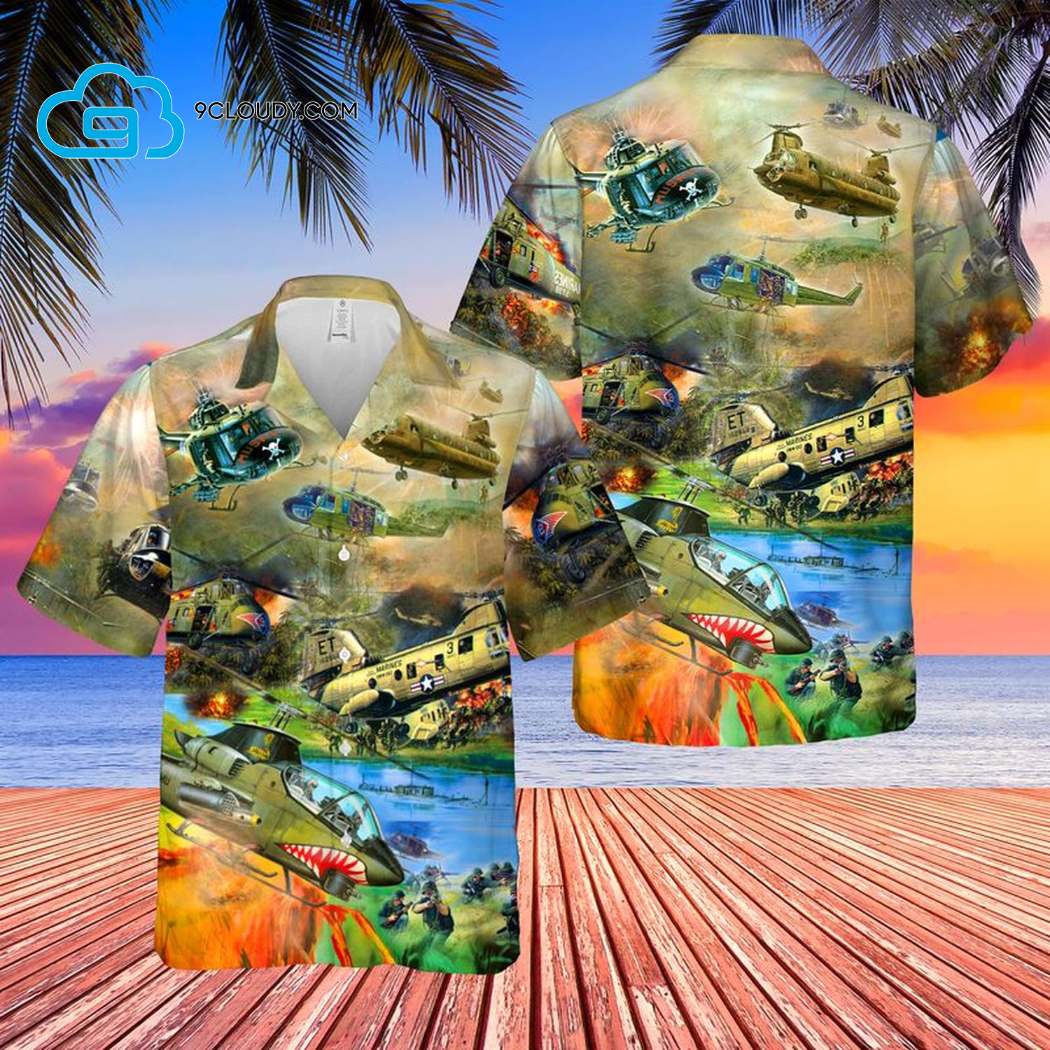 Tropical Usa Helicopters Full Print Hawaiian Shirt Tropical Usa Helicopters Full Print Hawaiian Shirt