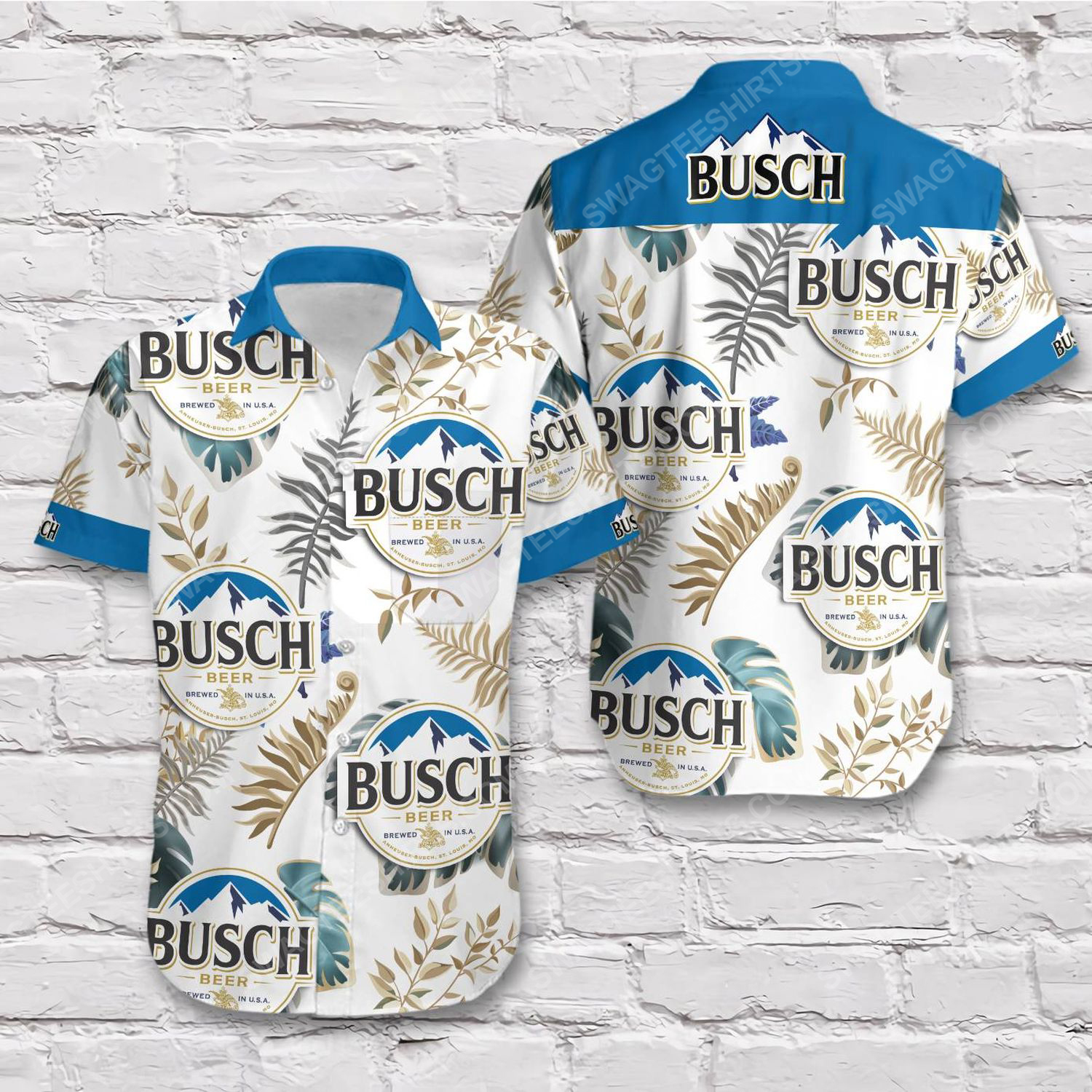 Tropical Vibe Busch Beer Blue Short Sleeve Hawaiian Shirt Tropical Vibe Busch Beer Blue Short Sleeve Hawaiian Shirt
