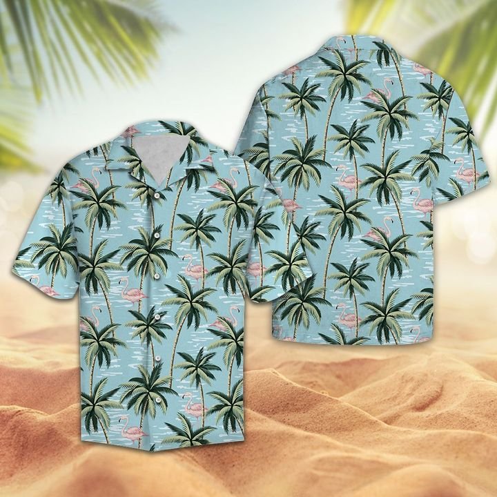 Tropical Vintage Pink Flamingo And Palm Trees Hawaiian Shirt Summer Button Up Tropical Vintage Pink Flamingo And Palm Trees Hawaiian Shirt Summer Button Up