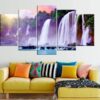 Tropical Waterfall Large Rainbow Landscape Fine - Nature 5 Panel Canvas Art Wall Decor