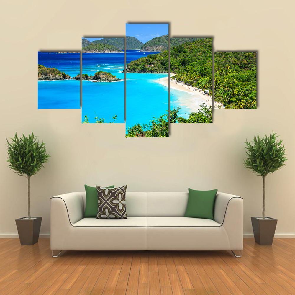 Trunk Bay On St John Island - Nature 5 Panel Canvas Art Wall Decor Trunk Bay On St John Island - Nature 5 Panel Canvas Art Wall Decor