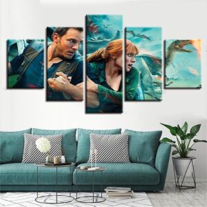 Try Hard Dinosaur World Movie - Jurassic Park 5 Panel Canvas Art Wall Decor