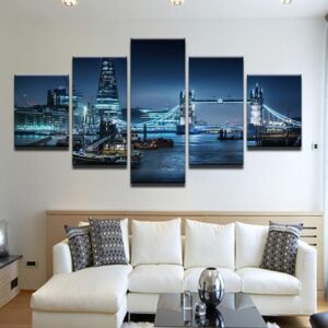 Tugboats On The Thames London England - Nature 5 Panel Canvas Art Wall Decor