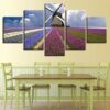 Tulips And Windmill Holland - Nature 5 Panel Canvas Art Wall Decor