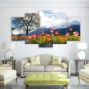 Tulips In Mountain - Nature 5 Panel Canvas Art Wall Decor