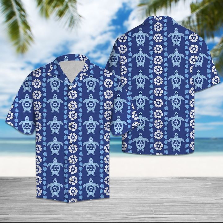 Turtle Blue Floral Hawaiian Shirt Summer Button Up Turtle Blue Floral Hawaiian Shirt Summer Button Up