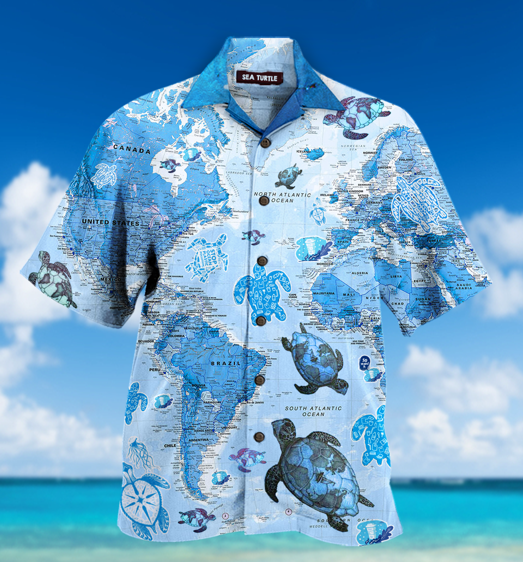 Turtle Blue Map Hawaiian Shirt Turtle Blue Map Hawaiian Shirt