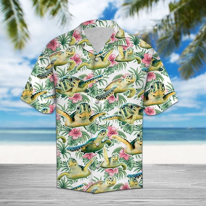 Turtle Flower Hawaiian Shirt Summer Button Up Turtle Flower Hawaiian Shirt Summer Button Up