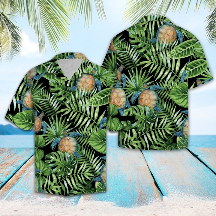 Turtle Green Tropical Hawaiian Shirt Summer Button Up Turtle Green Tropical Hawaiian Shirt Summer Button Up