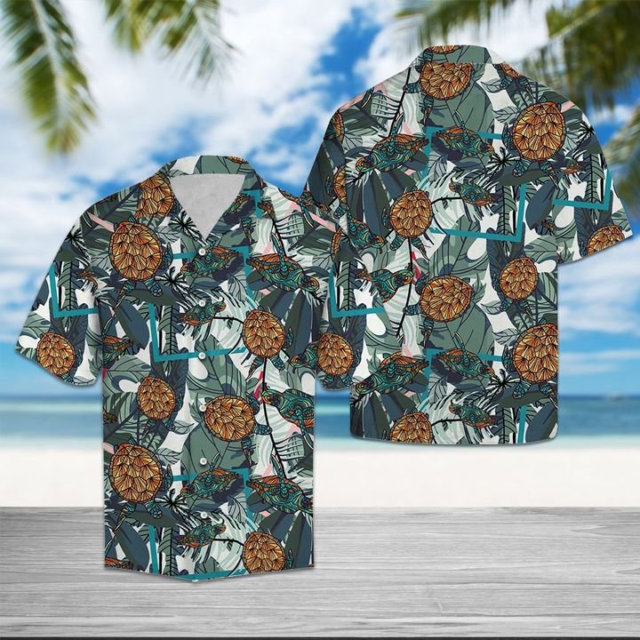 Turtle Tropical Leaves Hawaiian Shirt Summer Button Up Turtle Tropical Leaves Hawaiian Shirt Summer Button Up