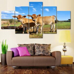 Twin Calves 02 - Animal 5 Panel Canvas Art Wall Decor