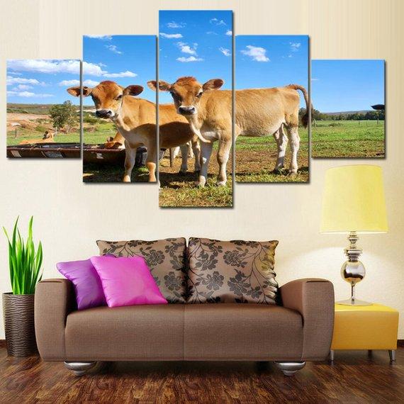 Twin Calves 02 - Animal 5 Panel Canvas Art Wall Decor Twin Calves 02 - Animal 5 Panel Canvas Art Wall Decor