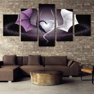 Two Dragons - Abstract Animal 5 Panel Canvas Art Wall Decor