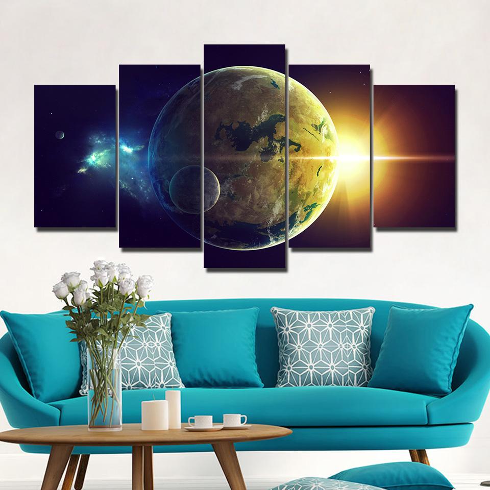 Two Stars - Space Universe 5 Panel Canvas Art Wall Decor Two Stars - Space Universe 5 Panel Canvas Art Wall Decor