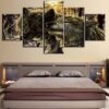 Two Wolf Moutain - Animal 5 Panel Canvas Art Wall Decor