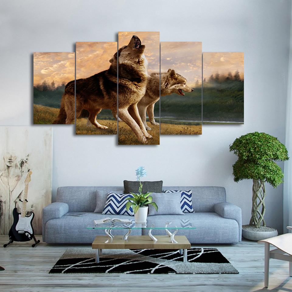 Two Wolf - Animal 5 Panel Canvas Art Wall Decor Two Wolf - Animal 5 Panel Canvas Art Wall Decor