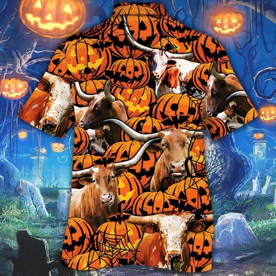 Tx Longhorn Cattle Halloween Pumpkin Hawaiian Shirt Tx Longhorn Cattle Halloween Pumpkin Hawaiian Shirt