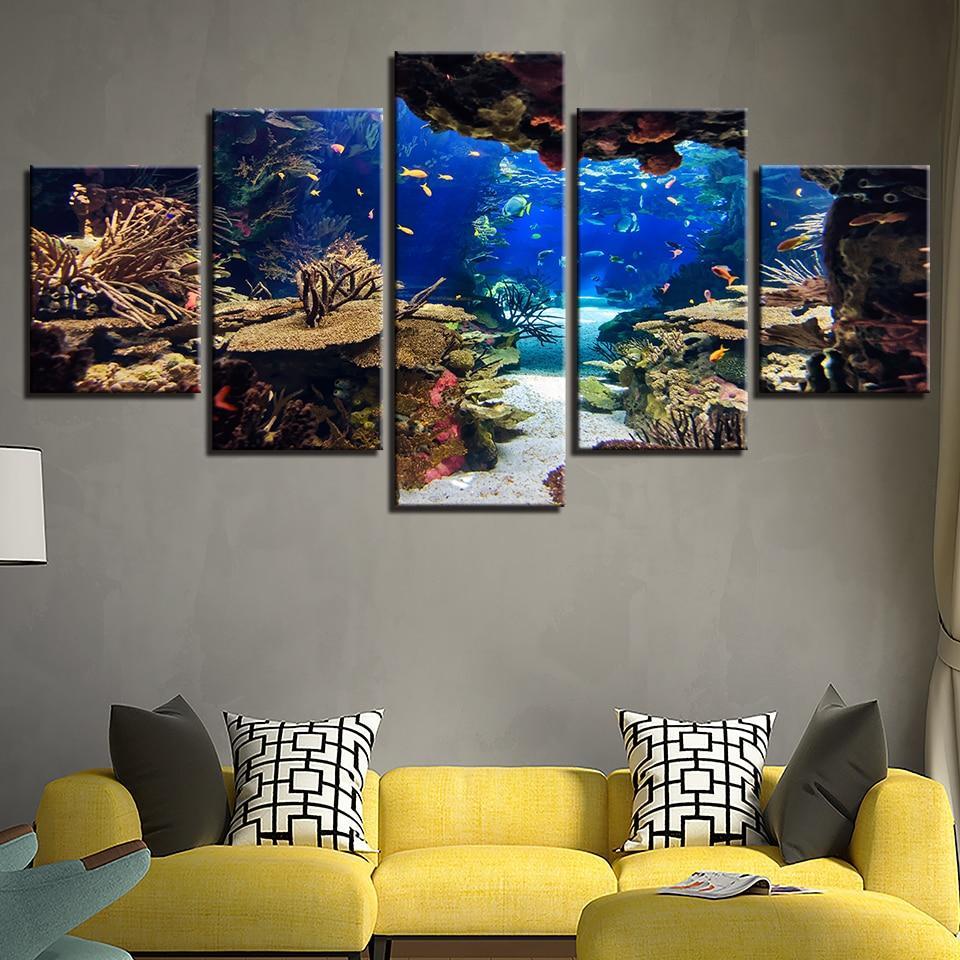 Underwater Fish&Coral Reefs - Nature 5 Panel Canvas Art Wall Decor Underwater Fish&Coral Reefs - Nature 5 Panel Canvas Art Wall Decor