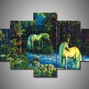 Unicorn 8 - Abstract Animal 5 Panel Canvas Art Wall Decor