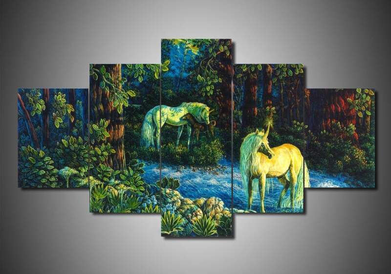 Unicorn 8 - Abstract Animal 5 Panel Canvas Art Wall Decor Unicorn 8 - Abstract Animal 5 Panel Canvas Art Wall Decor