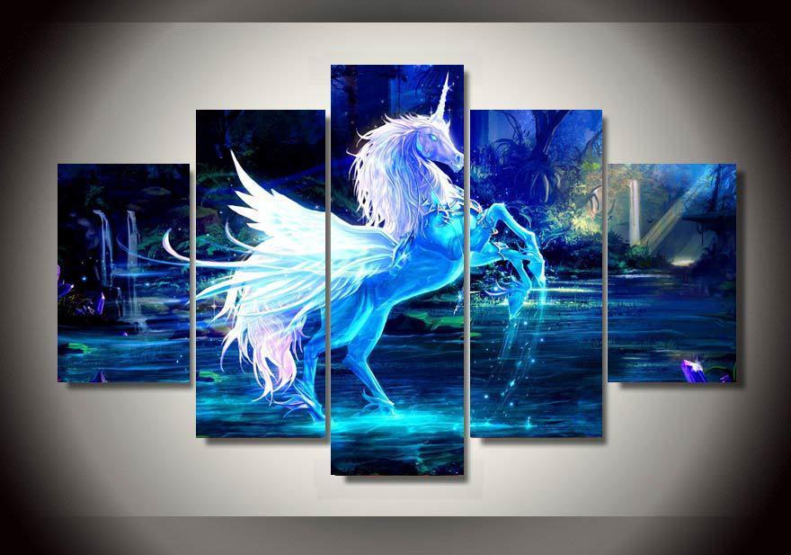 Unicorn Horse - Animal 5 Panel Canvas Art Wall Decor Unicorn Horse - Animal 5 Panel Canvas Art Wall Decor