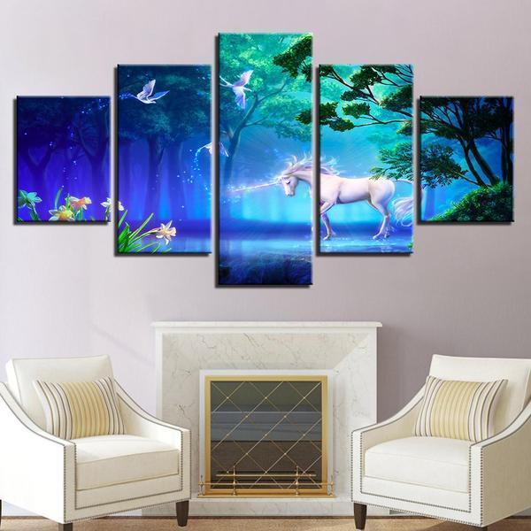 Unicorn In Wonderland - Abstract Animal 5 Panel Canvas Art Wall Decor Unicorn In Wonderland - Abstract Animal 5 Panel Canvas Art Wall Decor