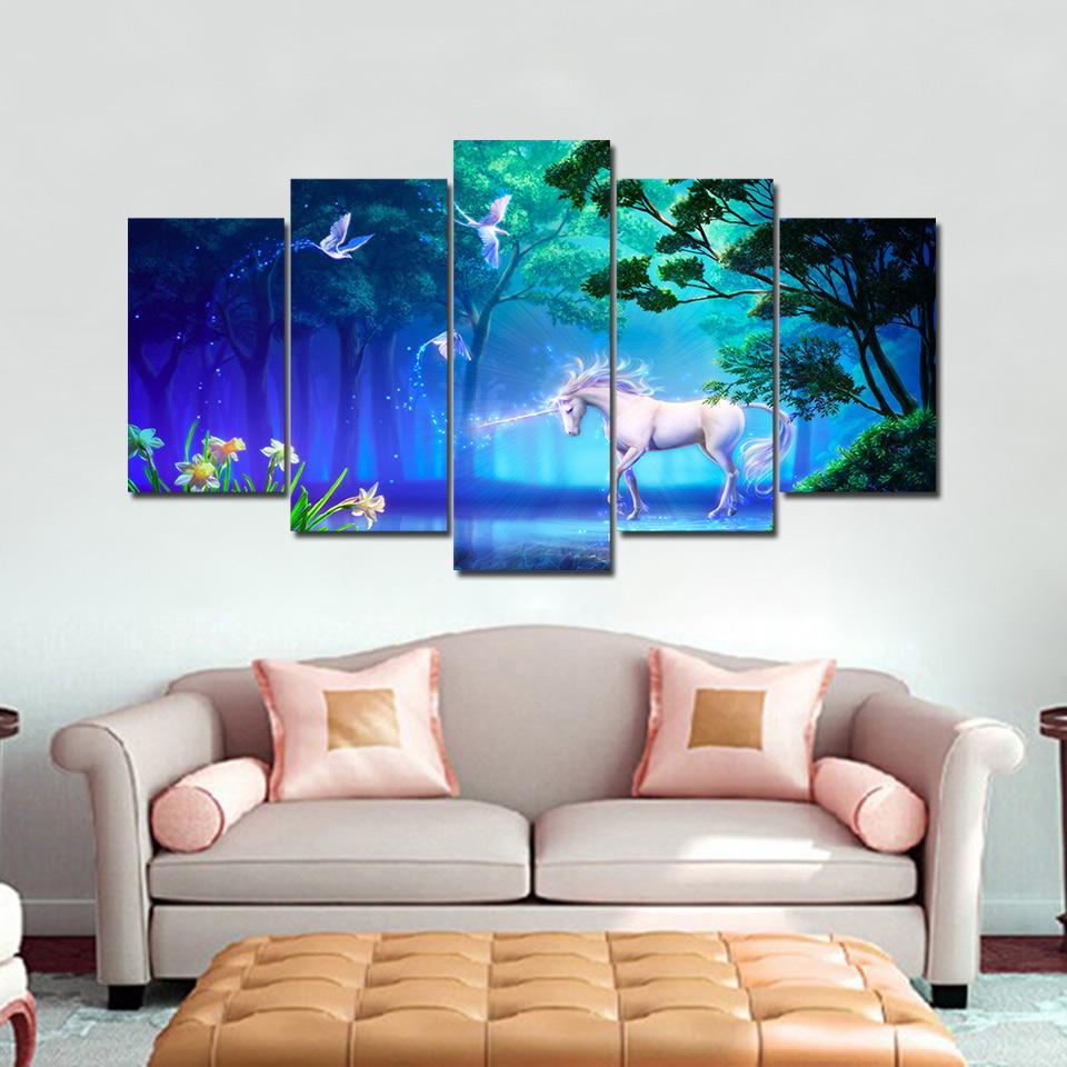 Unicorn Painting Un-008 - Animal 5 Panel Canvas Art Wall Decor Unicorn Painting Un-008 - Animal 5 Panel Canvas Art Wall Decor